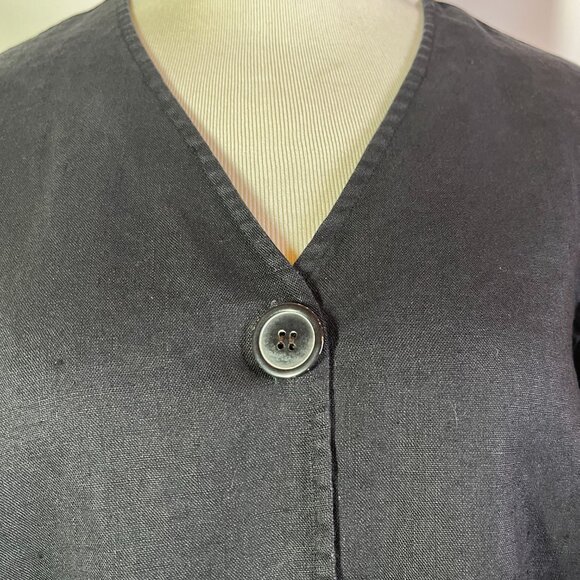 David Dart Size S Button-Front Black Linen Jacket V-Neck - Picture 4 of 9